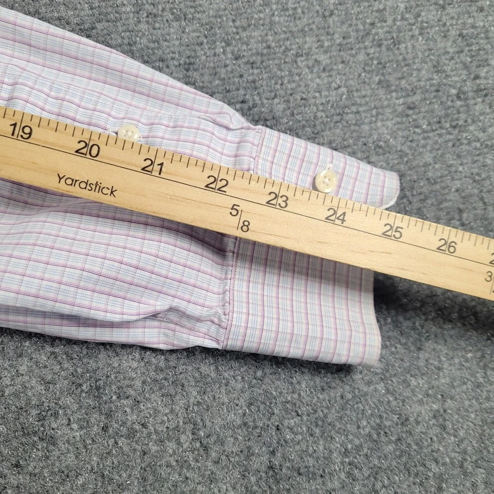 David Donahue Dress Shirt Men 17 34/35 Purple Blue Check Trim Fit Cotton